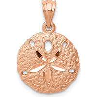 14K Rose Gold Brushed Diamond-cut Sand Dollar Pendant - Elegant Beach-Inspired Jewelry by Oro Pregiato