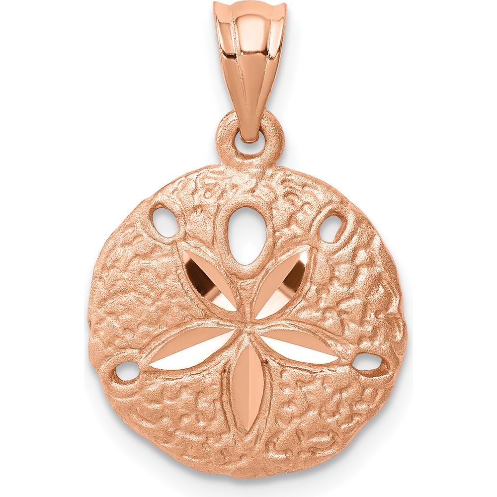 14K Rose Gold Brushed Diamond-cut Sand Dollar Pendant - Elegant Beach-Inspired Jewelry by Oro Pregiato
