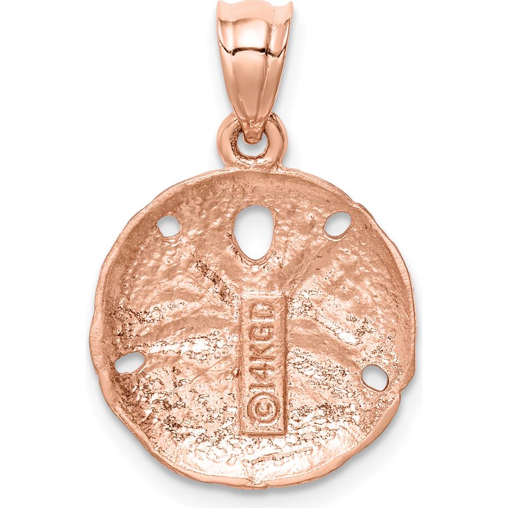 14K Rose Gold Brushed Diamond-cut Sand Dollar Pendant - Elegant Beach-Inspired Jewelry by Oro Pregiato