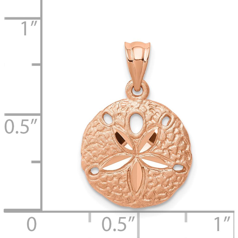 14K Rose Gold Brushed Diamond-cut Sand Dollar Pendant - Elegant Beach-Inspired Jewelry by Oro Pregiato