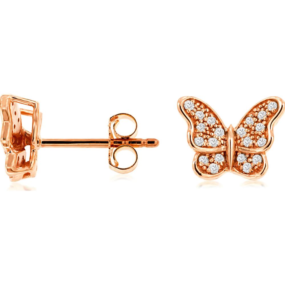 14K Rose Gold Butterfly Earrings with 0.16 Carats Total Diamond Weight