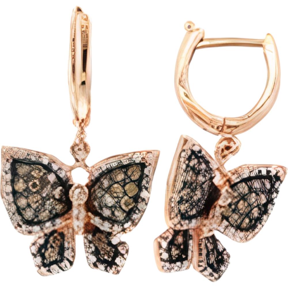 14K Rose Gold Butterfly Motif Earrings with Pavé Diamonds by EFFY - 1.17 Carats Total Diamond Weight