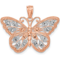 14K Rose Gold Butterfly Pendant with Diamond-Cut Textured Design - Polished Finish by Oro Pregiato