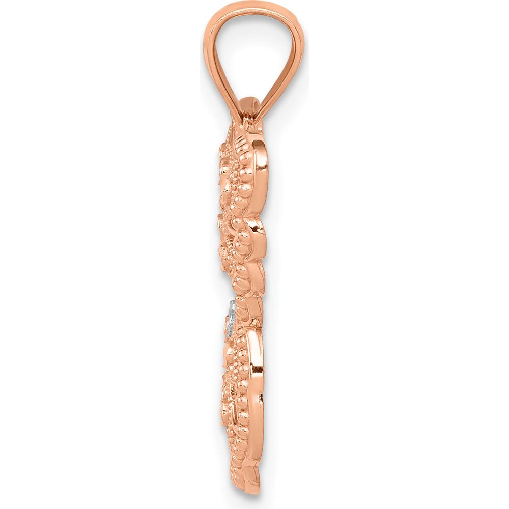 14K Rose Gold Butterfly Pendant with Diamond-Cut Textured Design - Polished Finish by Oro Pregiato