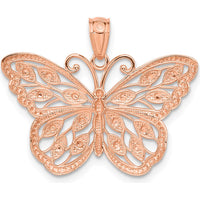 14K Rose Gold Butterfly Pendant with Diamond-Cut Textured Design - Polished Finish by Oro Pregiato