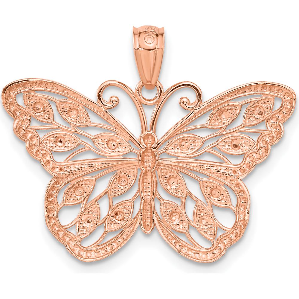14K Rose Gold Butterfly Pendant with Diamond-Cut Textured Design - Polished Finish by Oro Pregiato