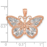14K Rose Gold Butterfly Pendant with Diamond-Cut Textured Design - Polished Finish by Oro Pregiato