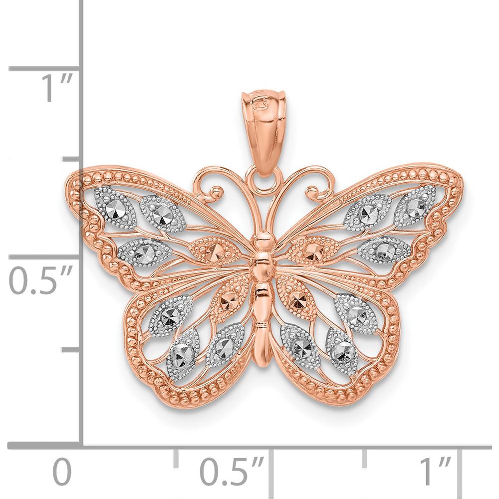 14K Rose Gold Butterfly Pendant with Diamond-Cut Textured Design - Polished Finish by Oro Pregiato