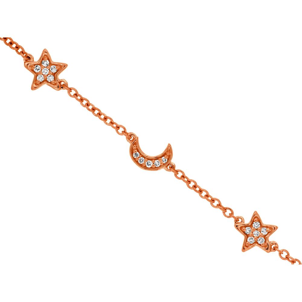 14K Rose Gold Celestial Diamond Bracelet with Star and Crescent Moon Motifs - 0.10 Carats Total Diamond Weight