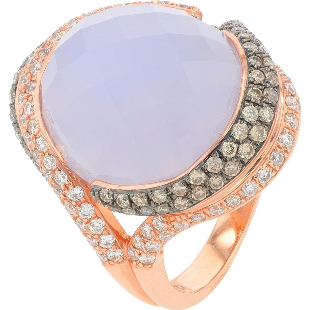 14K Rose Gold Chalcedony Ring with Diamond Accents - 13.30 Carat Chalcedony and 1.00 Carat Total Diamond Weight