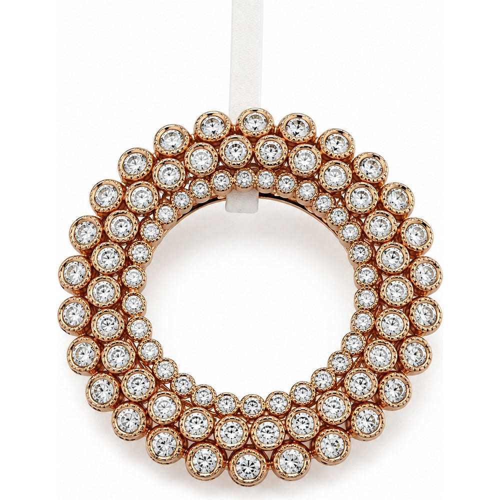14K Rose Gold Circle Pendant with Double Halo Pavé-Set Round Diamonds - 1.08 Carat Total Diamond Weight by Auriventus