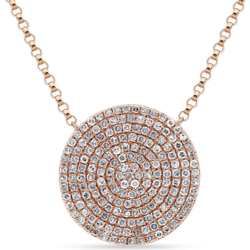 14K Rose Gold Circular Pendant Necklace with Pave-Set Round Diamonds - 0.50 Carat Total Diamond Weight by Auriventus