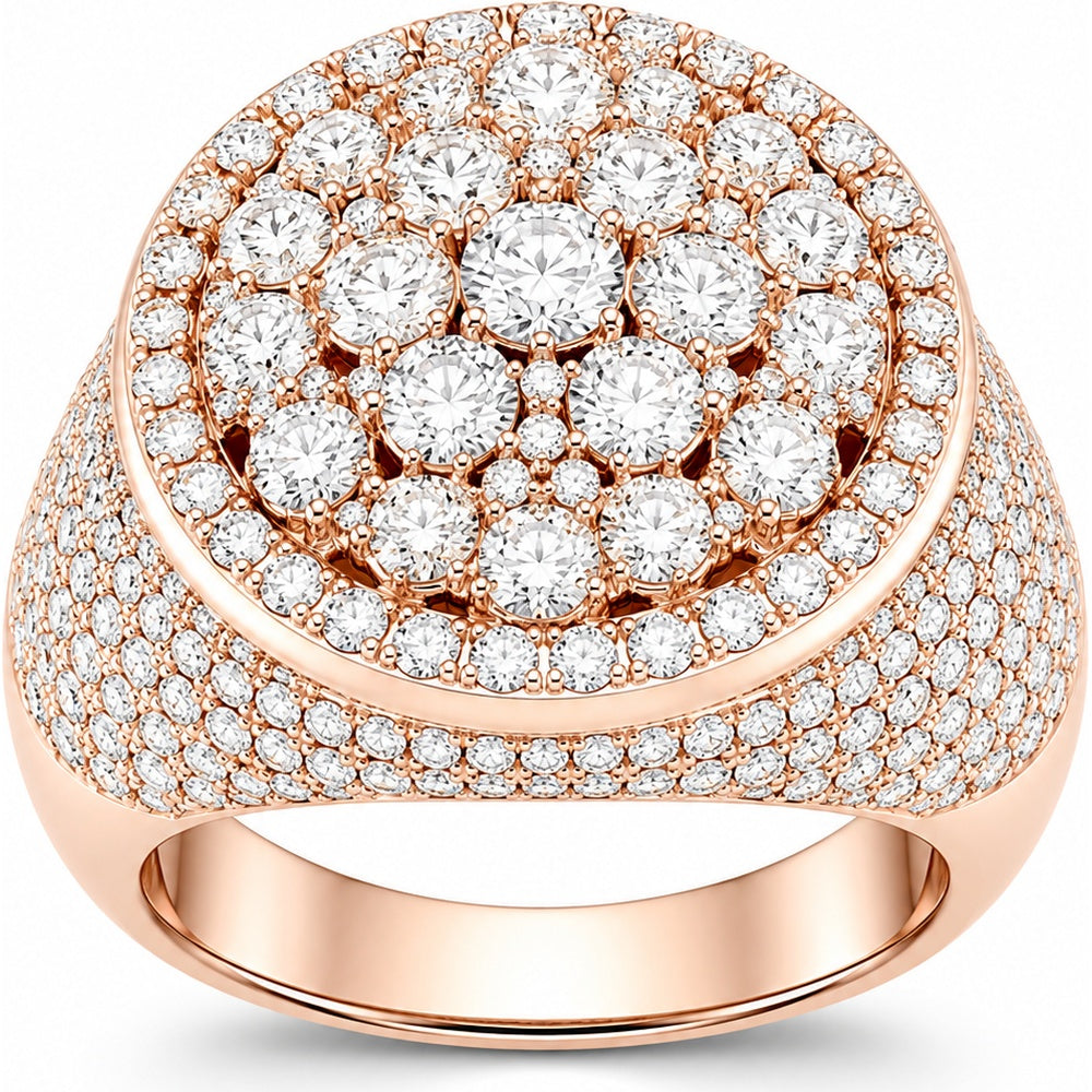14K Rose Gold Cluster Halo Statement Ring with Pavé Set Round Diamonds - 3.94 Carat Total Diamond Weight by Auriventus
