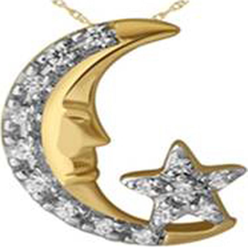 14K Rose Gold Crescent Moon and Star Pendant with Diamond Accents - 0.05 Carat Total Diamond Weight - Royal Jewelry