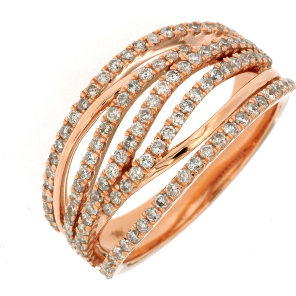 14K Rose Gold Crisscross Multi-Band Ring with Prong Set Round Diamonds - 0.82 Carat Total Diamond Weight - Royal Jewelry