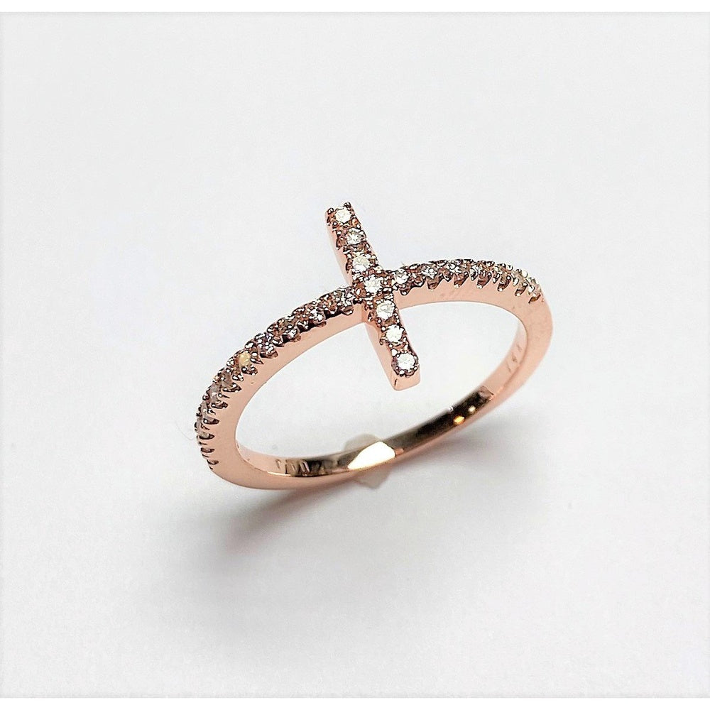 14K Rose Gold Cross Fashion Ring with Prong-Set Round Diamonds - 0.27 Carat Total Diamond Weight by Auriventus