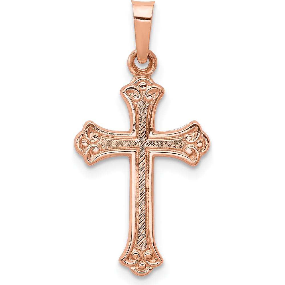 14K Rose Gold Cross Pendant with Die Struck Design - 22mm Length by Oro Pregiato