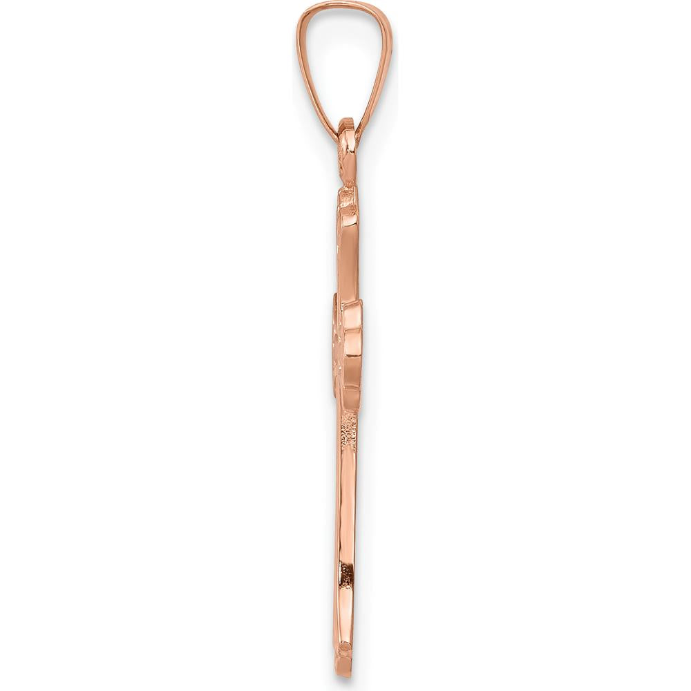 14K Rose Gold Cross Pendant with Die Struck Design - 22mm Length by Oro Pregiato
