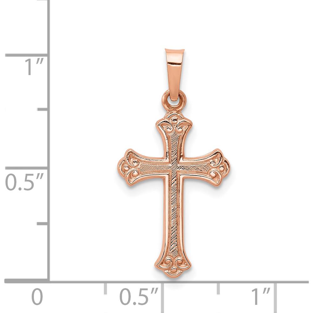 14K Rose Gold Cross Pendant with Die Struck Design - 22mm Length by Oro Pregiato