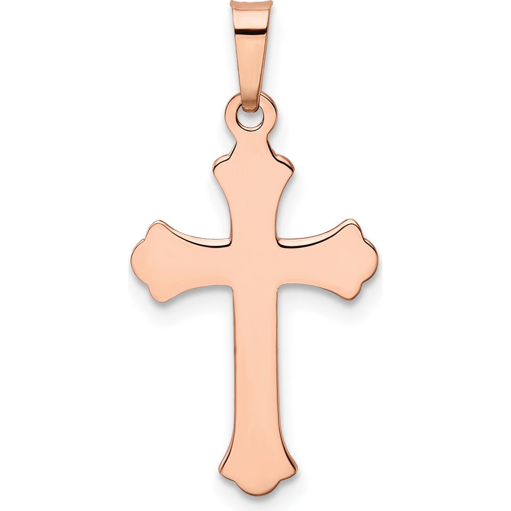 14K Rose Gold Cross Pendant with Die Struck Design - 22mm Length by Oro Pregiato