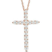 14K Rose Gold Cross Pendant with Prong Set Round Diamonds - 0.54 Carat Total Diamond Weight by Auriventus