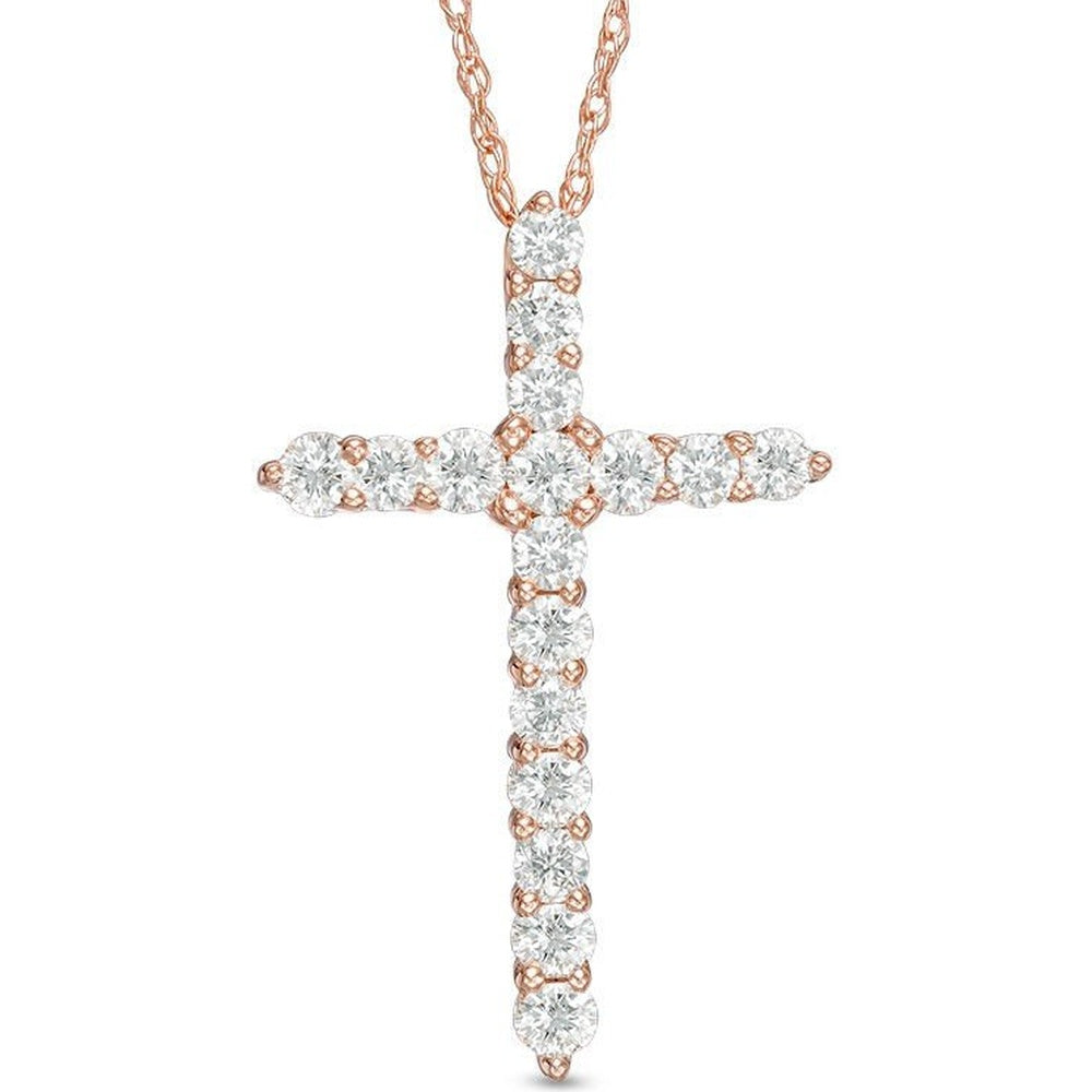 14K Rose Gold Cross Pendant with Prong Set Round Diamonds - 0.54 Carat Total Diamond Weight by Auriventus
