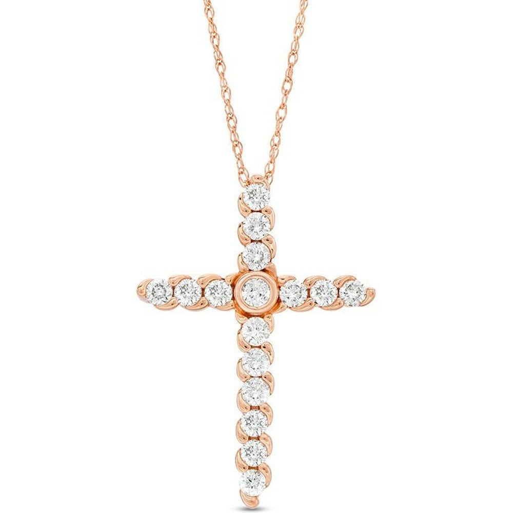 14K Rose Gold Cross Pendant with S-Curve Set Round Diamonds - 0.53 Carat Total Diamond Weight by Auriventus