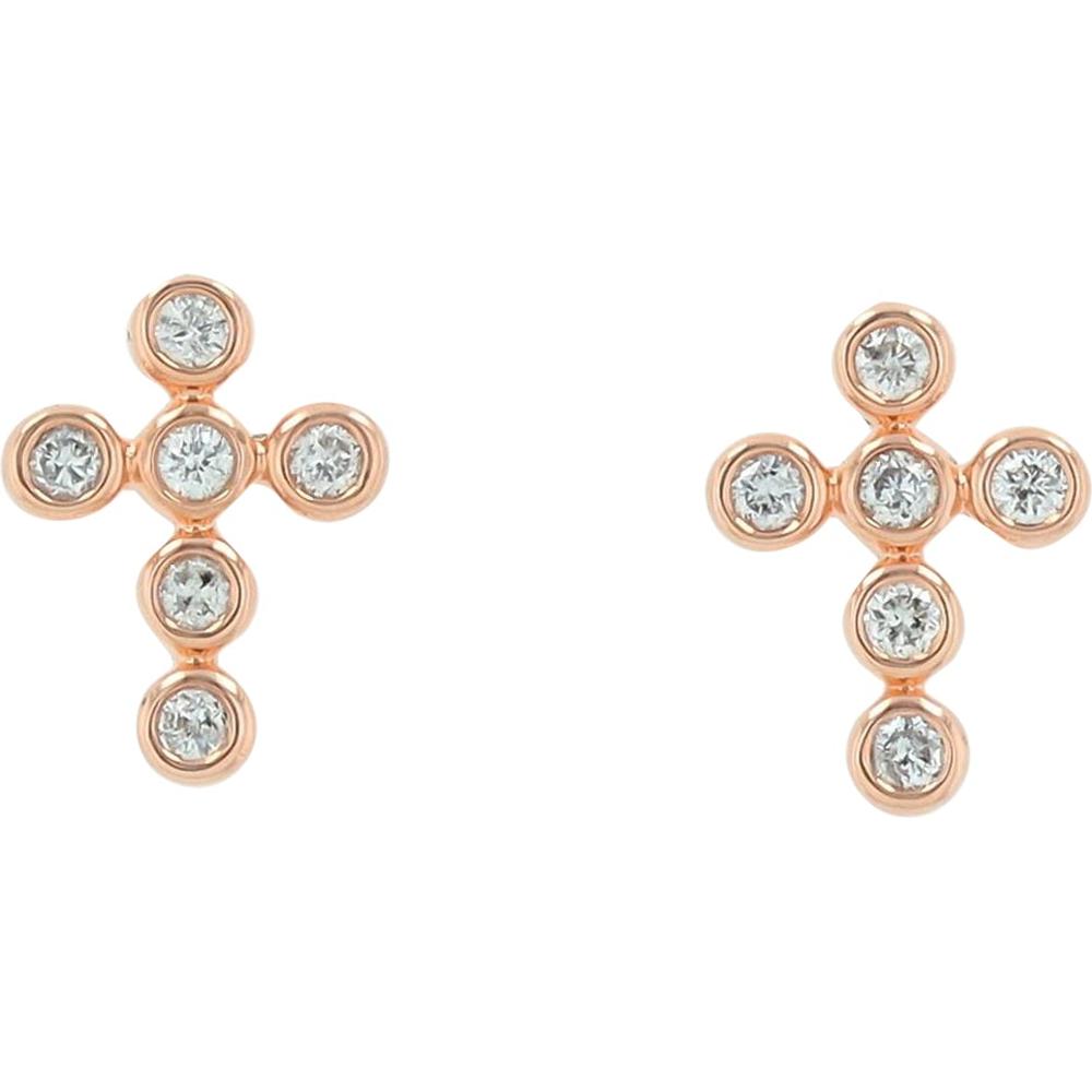 14K Rose Gold Cross Stud Earrings with Bezel-Set Round Diamonds - 0.11 Carats Total Diamond Weight