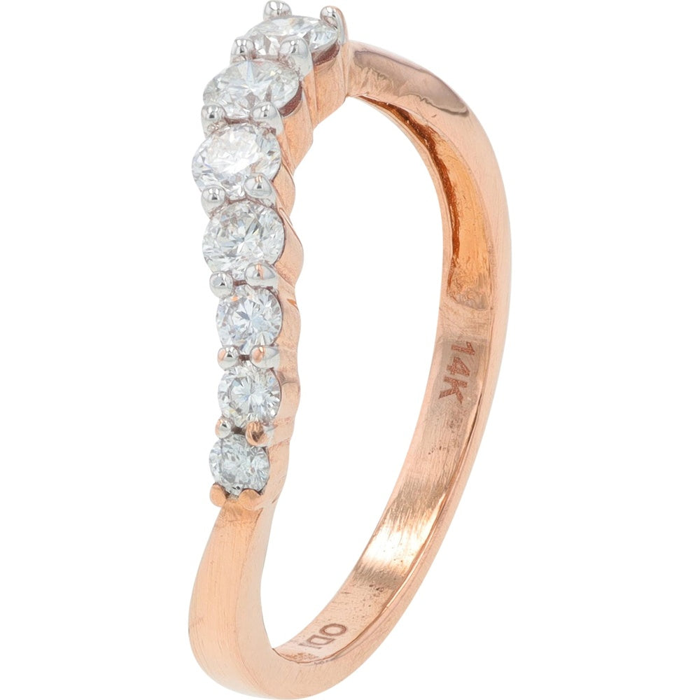 14K Rose Gold Curved Band with Prong-Set Round Diamonds - 0.50 Carat Total Diamond Weight