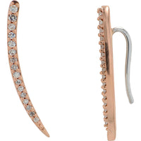14K Rose Gold Curved Drop Earrings with Prong Set Round Diamonds - 0.15 Carat Total Diamond Weight