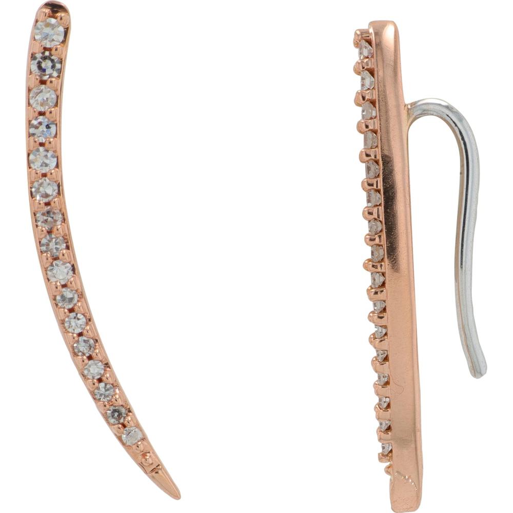 14K Rose Gold Curved Drop Earrings with Prong Set Round Diamonds - 0.15 Carat Total Diamond Weight