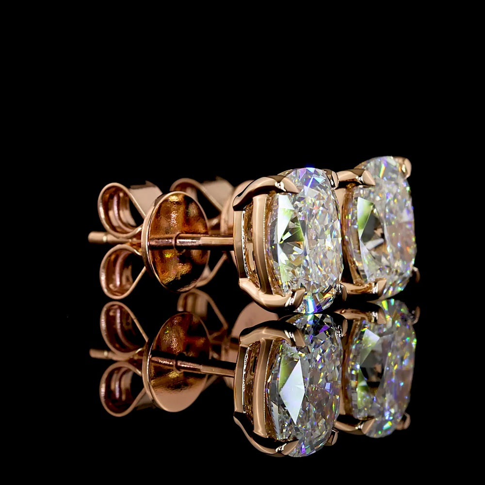 14K Rose Gold Cushion Brilliant Lab Diamond Stud Earrings - 2.40 Carat Total Weight, E-F Color VVS2 Clarity, GIA Certified - Covaloro Fine Jewelry