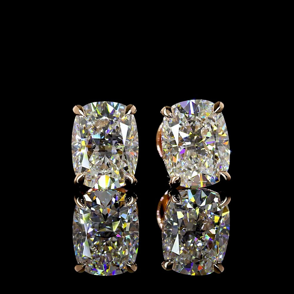 14K Rose Gold Cushion Brilliant Lab Diamond Stud Earrings - 2.40 Carat Total Weight, E-F Color VVS2 Clarity, GIA Certified - Covaloro Fine Jewelry