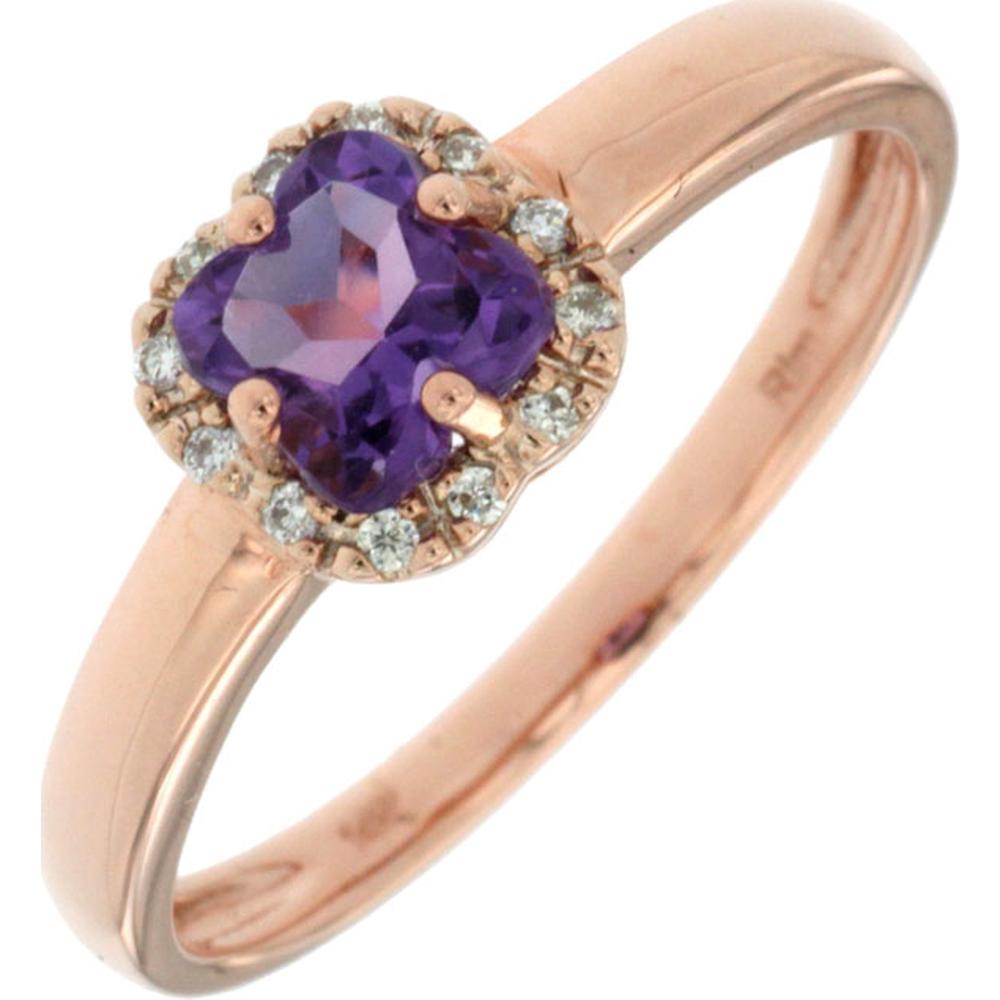 14K Rose Gold Cushion Cut Amethyst Ring with Diamond Halo - 0.47 Carats Total Gemstone Weight