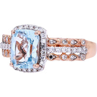 14K Rose Gold Cushion Cut Aquamarine Ring with 0.25 Carat Diamond Halo