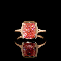 14K Rose Gold Cushion Cut Bezel Set Fancy Vivid Pink Lab Diamond Special Ring - 3.13 Carat Total Weight with IGI Certification - Covaloro Fine Jewelry