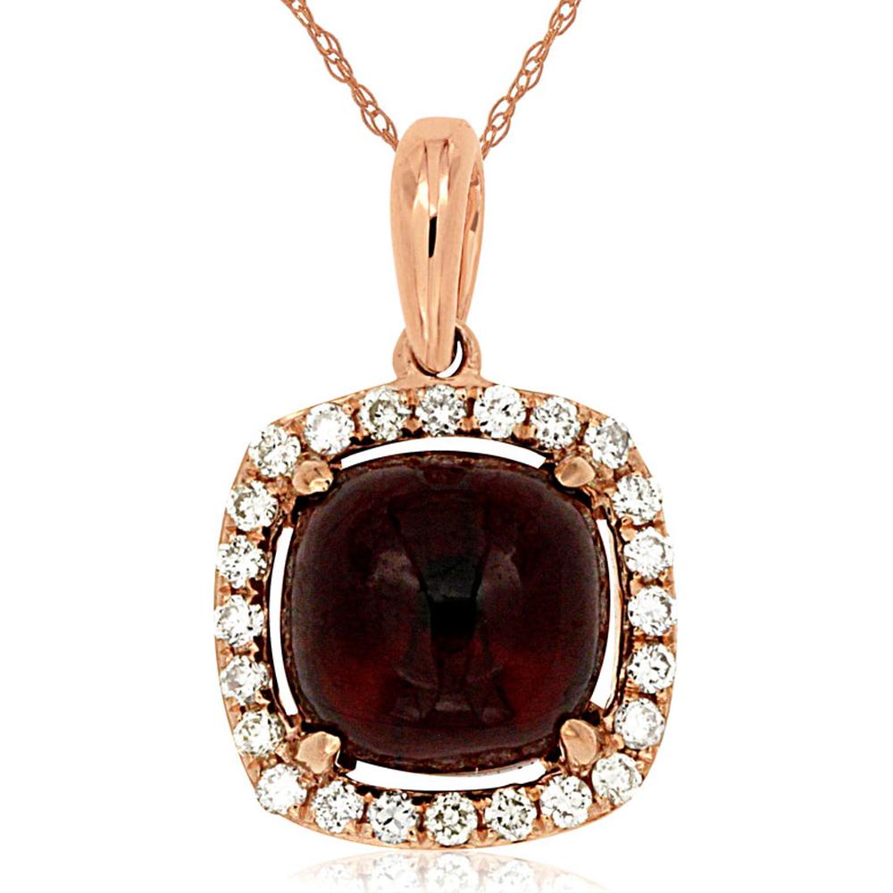 14K Rose Gold Cushion Cut Garnet and Diamond Halo Pendant - 2.65 Carats Total Gem Weight