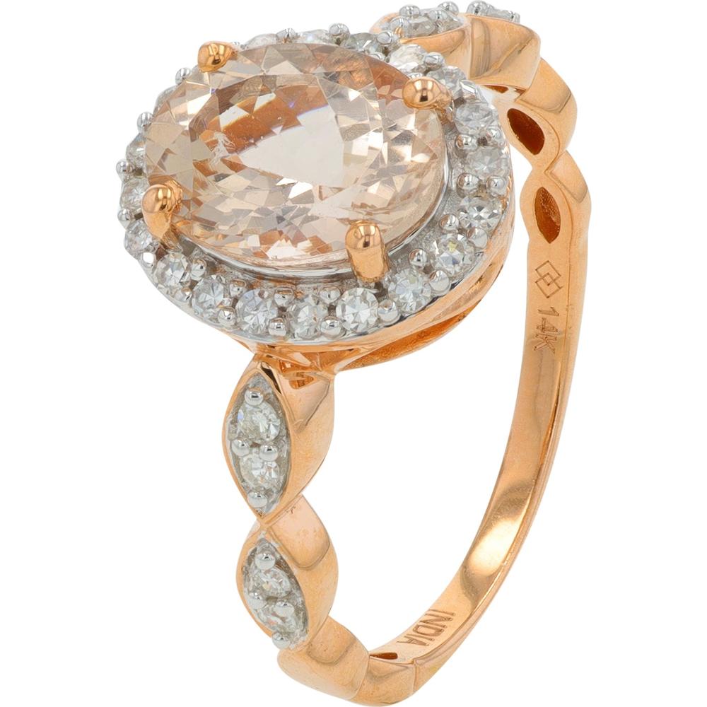 14K Rose Gold Cushion - Cut Morganite Ring with Diamond Halo - 1.75 Carat Morganite, 1.25 Carat Diamond Total Weight