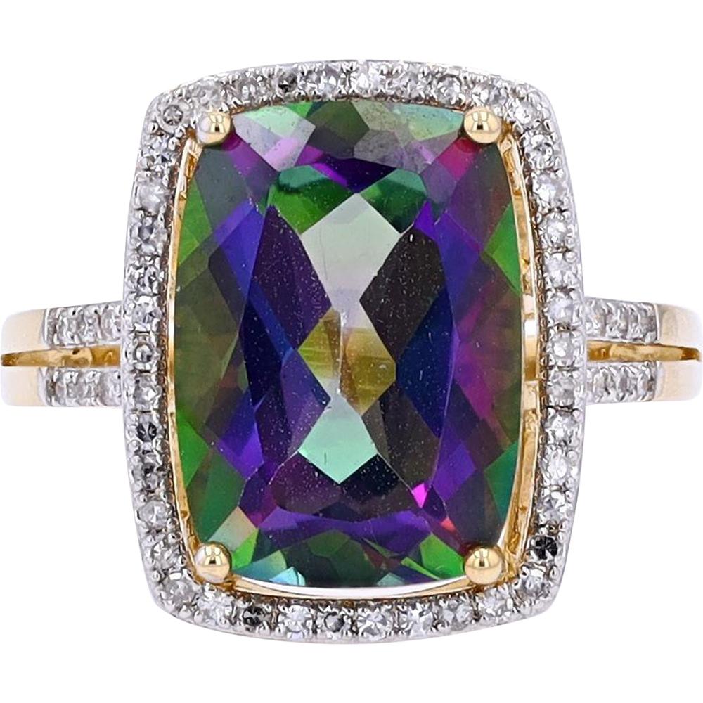 14K Rose Gold Cushion-Cut Mystic Topaz Cocktail Ring with 0.25 Carats Diamond Halo