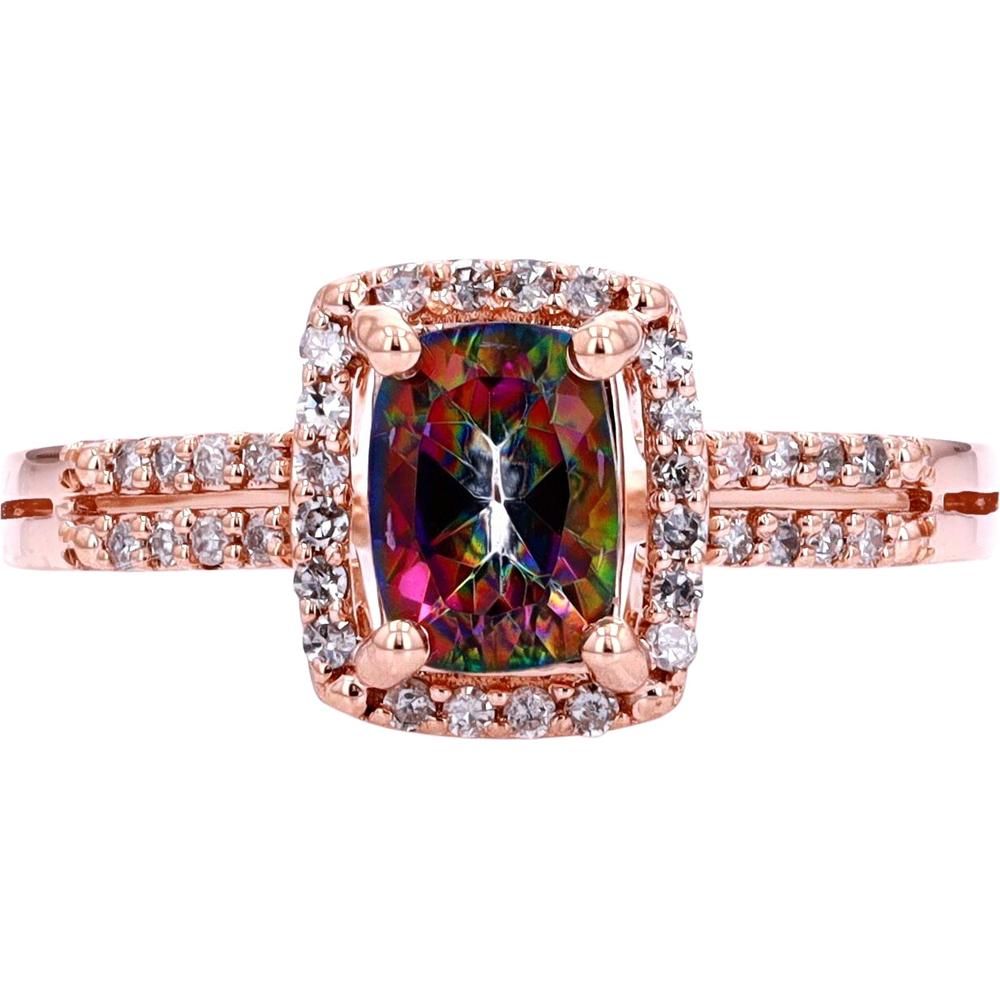 14K Rose Gold Cushion-Cut Mystic Topaz Ring with Diamond Halo - 0.17 Carats Total Diamond Weight