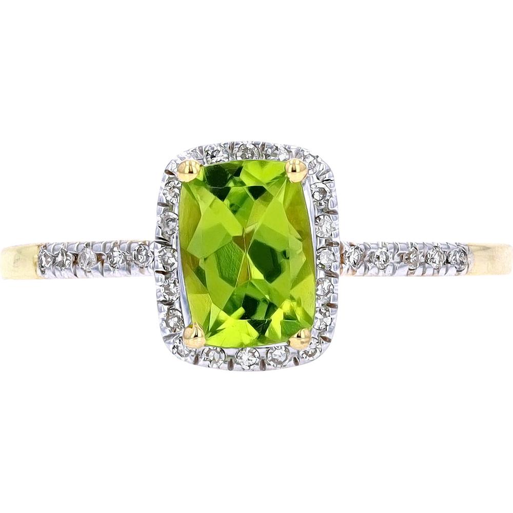 14K Rose Gold Cushion-Cut Peridot and Diamond Halo Ring - 0.10 Carats Diamond Weight