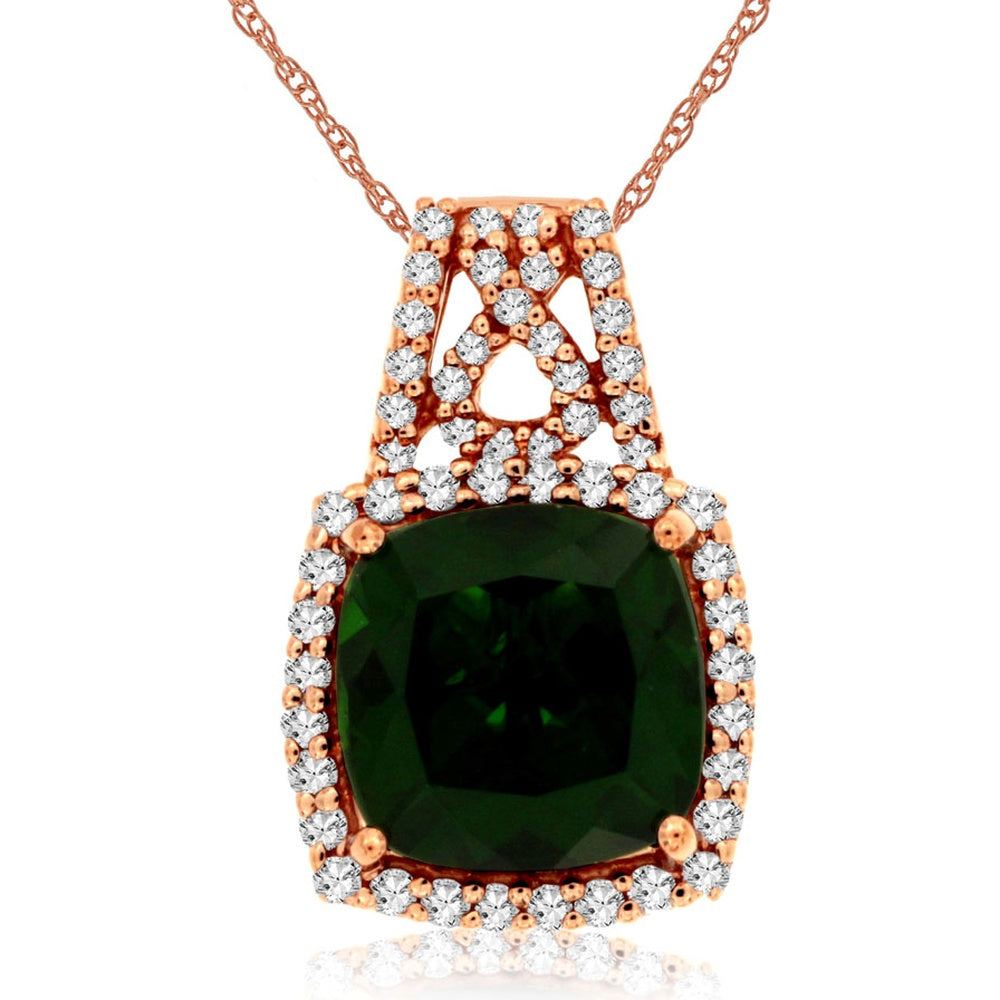 14K Rose Gold Cushion-Cut Russalite Pendant with Diamond Halo and Diamond-Studded Bail - 2.15 Carat Russalite and 0.23 Carat Total Diamond Weight - Royal Jewelry