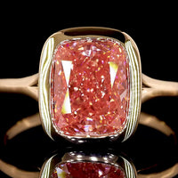 14K Rose Gold Cushion Modified Solitaire Ring with Fancy Vivid Pink Lab Diamond - 3.32 Total Carat Weight - Covaloro Fine Jewelry