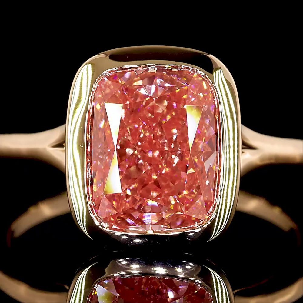 14K Rose Gold Cushion Modified Solitaire Ring with Fancy Vivid Pink Lab Diamond - 3.32 Total Carat Weight - Covaloro Fine Jewelry