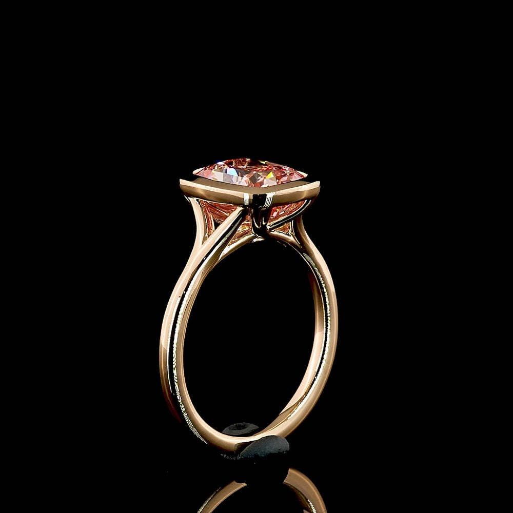 14K Rose Gold Cushion Modified Solitaire Ring with Fancy Vivid Pink Lab Diamond - 3.32 Total Carat Weight - Covaloro Fine Jewelry