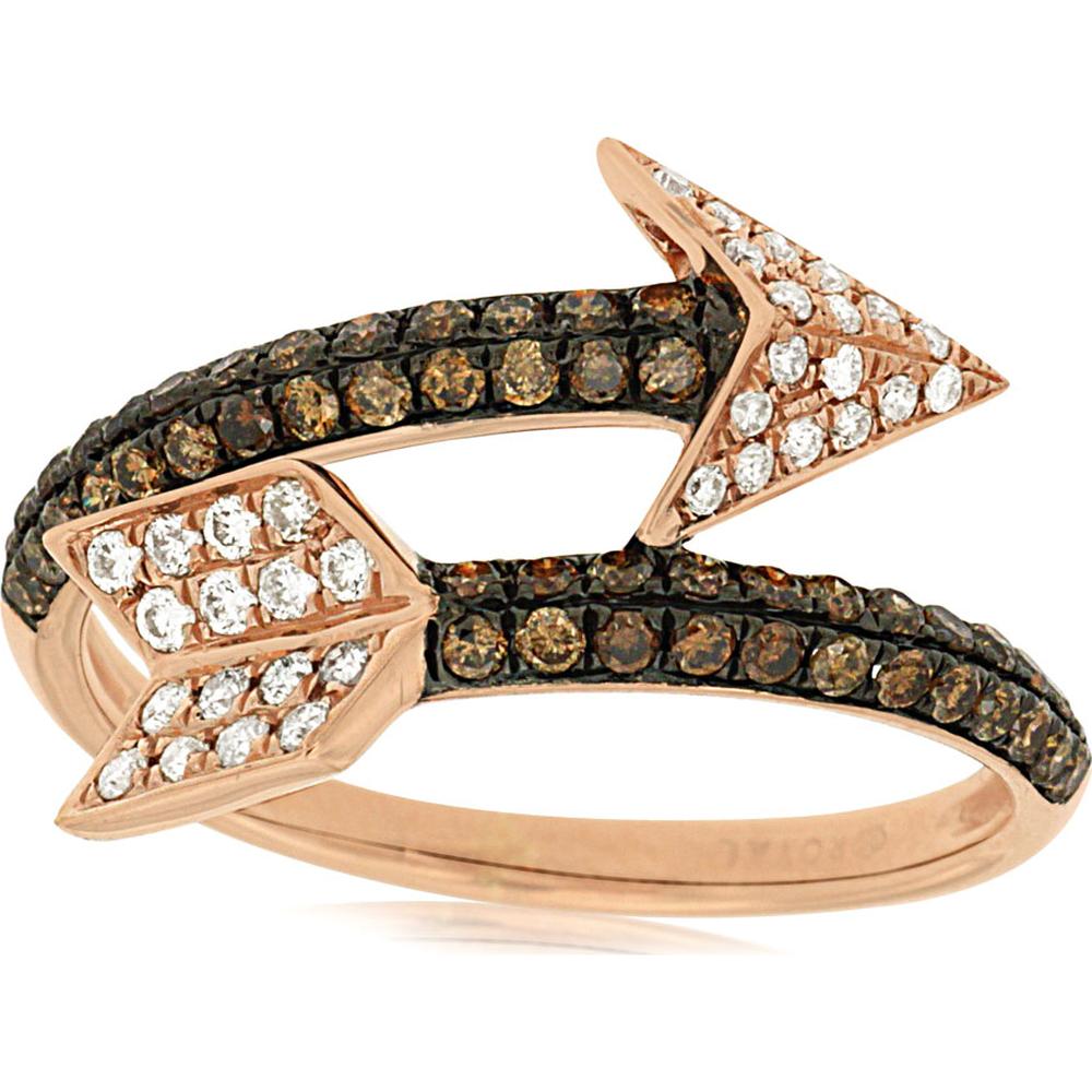 14K Rose Gold Diamond & Mocha Diamond Arrow Ring - 0.65 Carats Total Diamond Weight