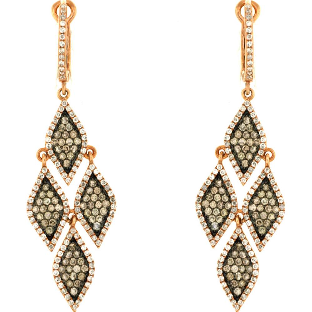 14K Rose Gold Diamond & Mocha Diamond Drop Earrings - 1.55 Carats Total Diamond Weight
