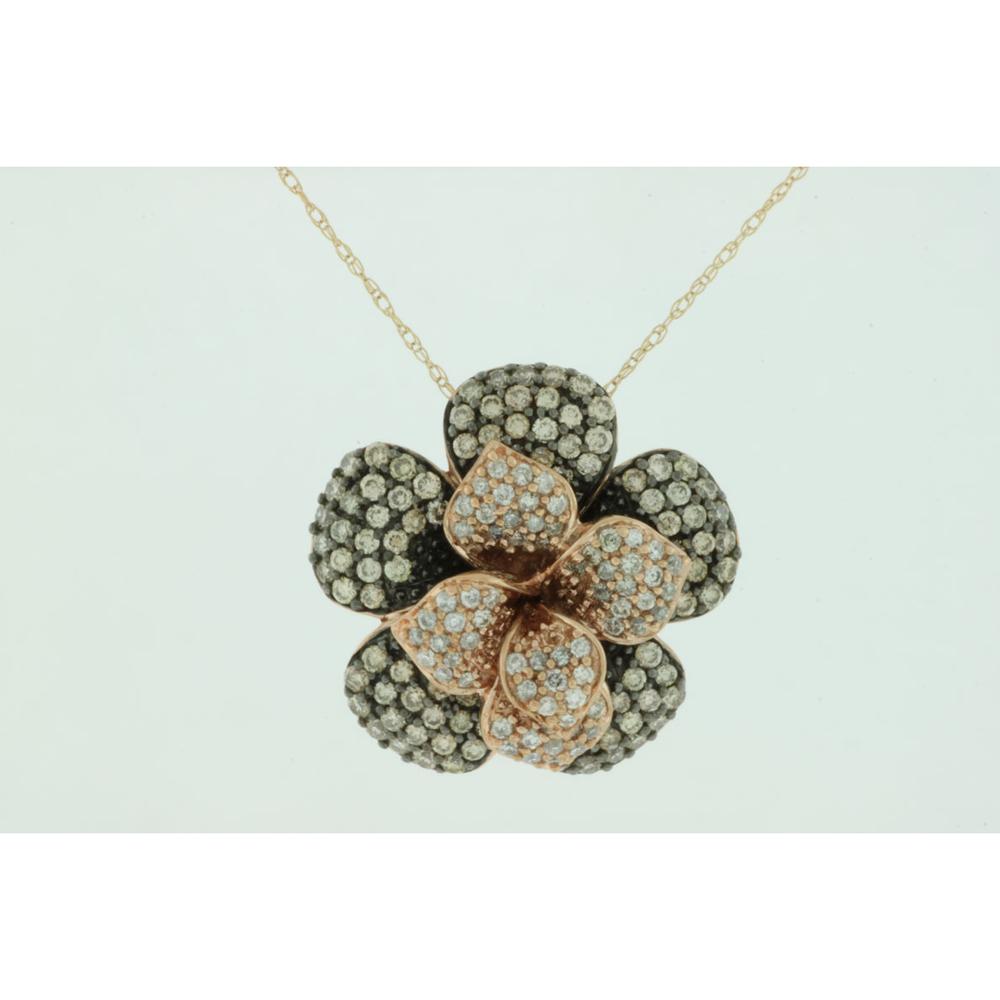 14K Rose Gold Diamond & Mocha Diamond Flower Pendant - 1.25 Carats Total Diamond Weight
