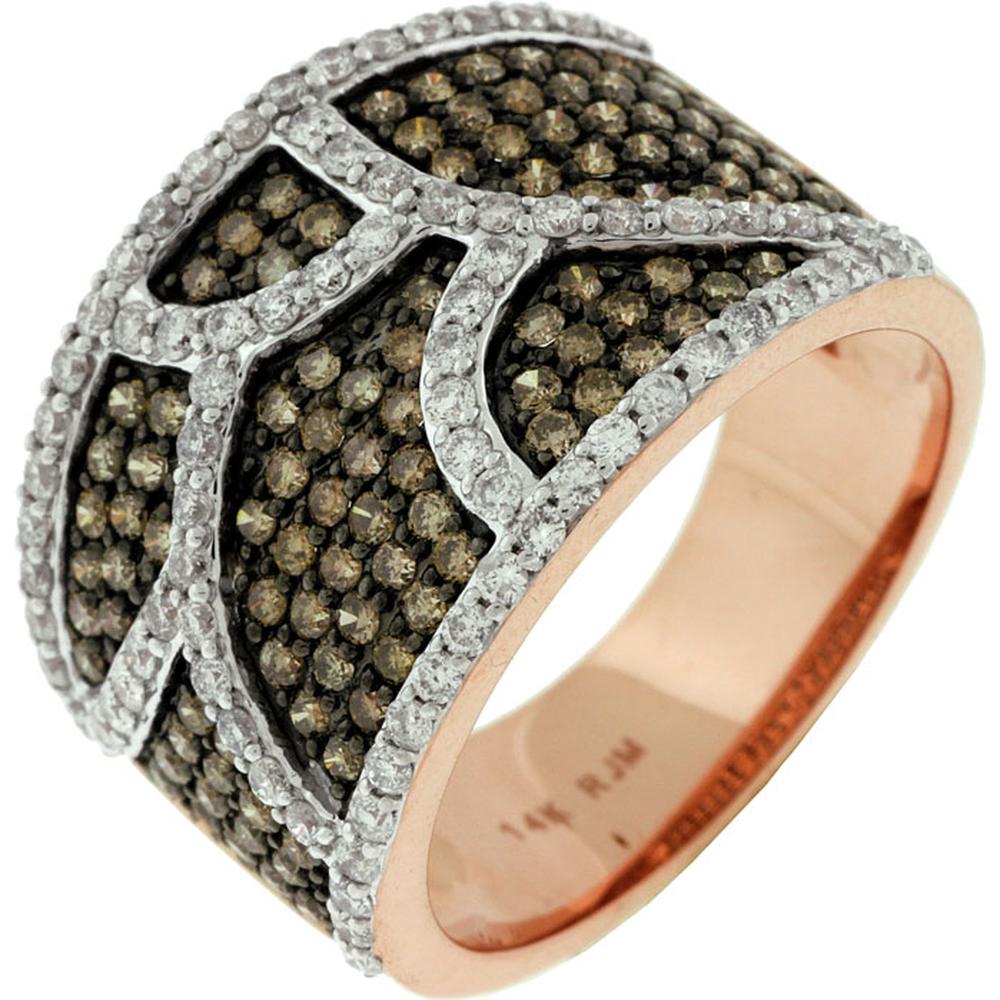 14K Rose Gold Diamond & Mocha Diamond Ring with Geometric Design - 1.54 Carats Total Diamond Weight