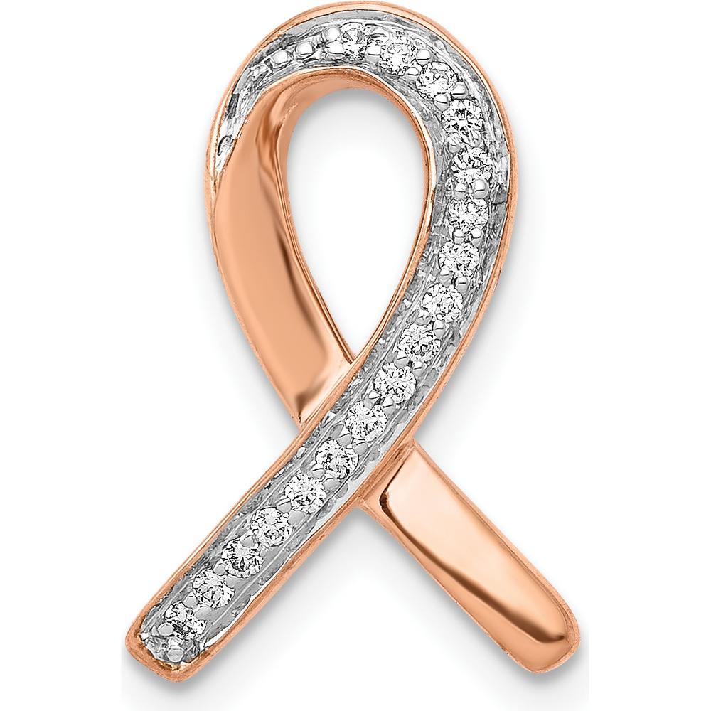 14K Rose Gold Diamond Awareness Ribbon Slide Pendant - 0.085 Carat Total Diamond Weight by Monteluci Fine Jewelry